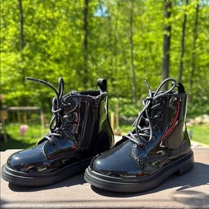 Black Platform Combat Boots with Glossy Finish